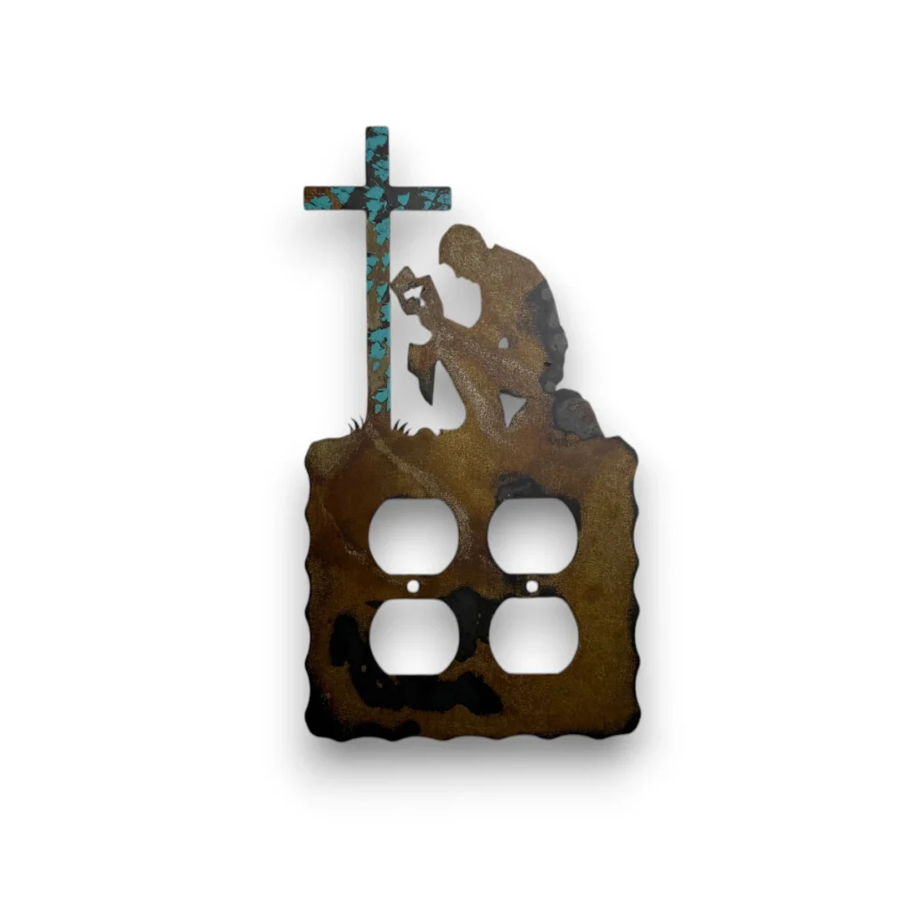 praying cowboy at the cross double outlet