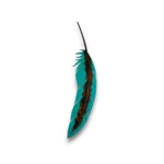 Hand-painted 60 inch turquoise metal feather wall art with rustic weathered finish and Southwestern 3D metal decor style.