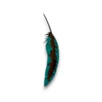 Hand-painted turquoise metal feather accent with rustic weathered finish and western cabin wall decor style.