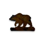 Hand-painted grizzly bear metal art accent with rustic weathered finish and mountain cabin wildlife decor style.