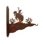Hand-painted bronc rider metal feeder hanger with cactus accents, rustic finish, and western ranch outdoor decor style.