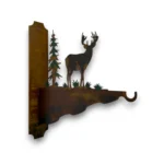 Hand-painted whitetail deer metal feeder hanger with pine tree, rustic weathered finish, and cabin garden outdoor decor style. ChatGPT can make mistakes. Workspace data isn't used to train models.