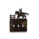 Hand painted triple toggle metal light switch cover featuring a cowboy riding horseback in a western scene.