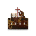 Hand-painted praying cowboy quad toggle light switch cover with red cross, rustic weathered finish, and western faith decor style.