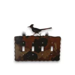 Hand painted quad toggle metal light switch cover featuring a rustic roadrunner silhouette.