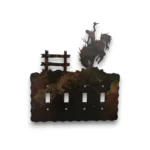 Hand painted quad toggle metal light switch cover featuring a bucking bronc and cowboy rider.