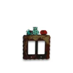 Hand-painted double rocker metal light switch cover with Southwestern pottery accents, turquoise and red detail, and rustic western decor style.