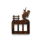 Hand-painted bronc triple rocker light switch cover with rustic weathered finish and western rodeo ranch decor style.