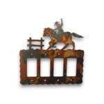 Hand-painted cowboy quad rocker light switch cover with rustic weathered finish and western ranch decor style.