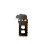 Hand-painted single metal outlet cover with bear accent, rustic weathered finish, and woodland cabin wildlife decor style.